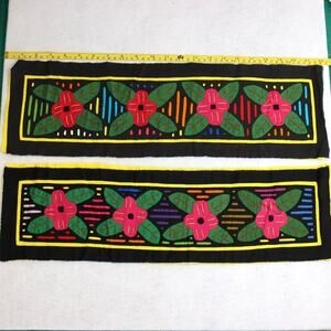 Vintage Kuna Mola Textile Panels Pair Folk Art Appliqué 21x6.5